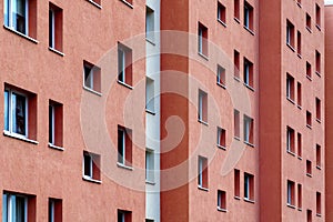 Red building windows