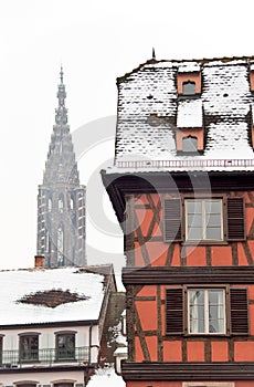 Red building in winter Strasbourg