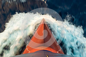 Red bulb of a cargo ship.