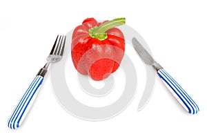 Red bulgarian pepper knife and fork