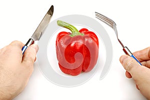 Red bulgarian pepper knife and fork
