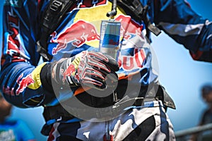 REd Bull Energy Drink in the hands of a rider