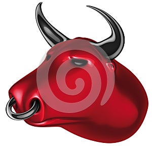 Red bull head and black horns