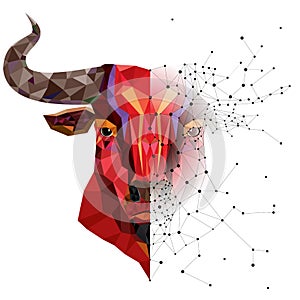 Red bull head with geometric pattern- Vector illustration