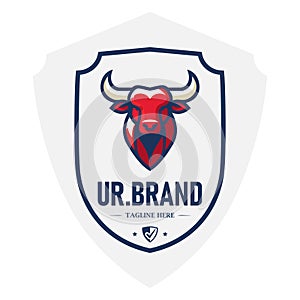 Red Bull Head and Shield Logo Design Vector