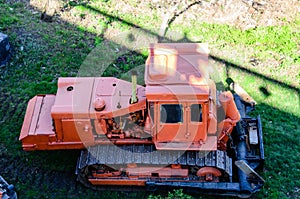 Red bulldozer at a construction site