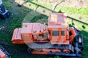 Red bulldozer at a construction site