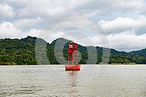 Red buoy, navigation buoy at Panama Canal