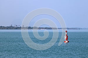 Red buoy Navigation or lateral Marks floating in the sea