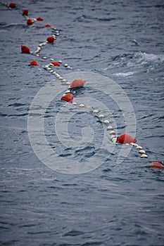 Red buoys in the sea to separate zones