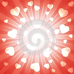 Red burst with many white hearts for abstract design background concept