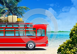 Red bus adventure on beach