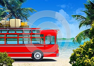 Red bus adventure on beach