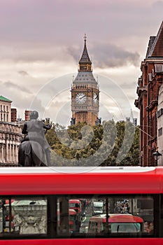 Red bus against Big Ben in London, England