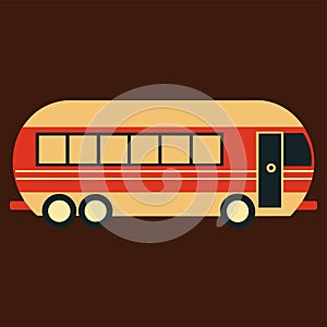 A red bus with a door standing against a brown background, A minimalist interpretation of a bus or train in logo form
