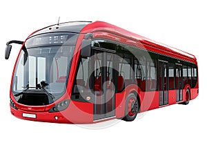 Red bus isolated on transparent background. 3d rendering. Front view.