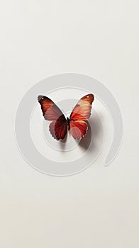 A red butterfly is on a white background
