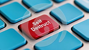 A red button on a computer keyboard that says self destruct, AI