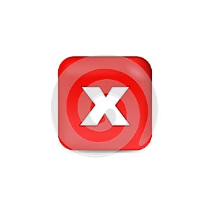 Red button with crossmark. 3d style vector illustration