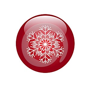 .Red button with snowflake icon.Vector image for your design.