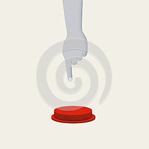 Red button vector concept. Symbol of start, launch, kick off or panic switch, warning sign.