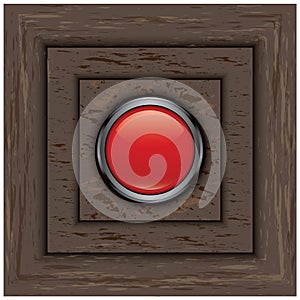 red button on wood wall background vector design