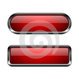 Red buttons. 3d glass icons with chrome frame