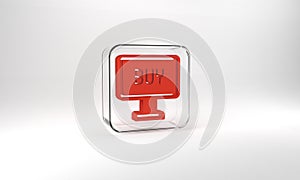 Red Buy button icon isolated on grey background. Glass square button. 3d illustration 3D render