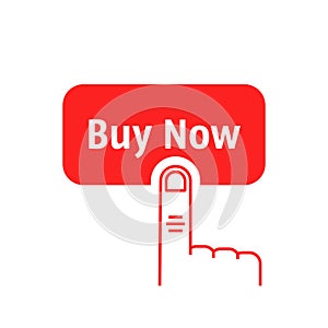 Red buy now button with linear hand