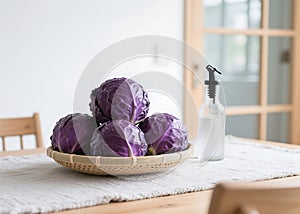 Red cabbage on the indoor dining table
