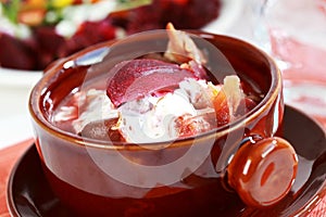 Red cabbage soup with beetroot (borscht)