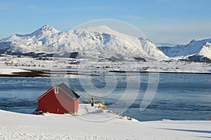 Red cabin on Nappfjord side