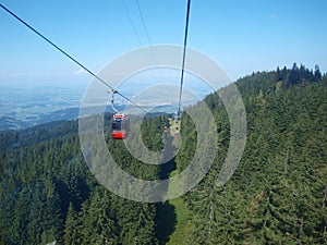Red cabines of cable-way