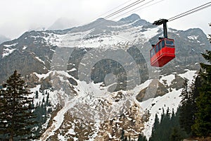 Red cable car at Pilatus Mountain at Lucern Switze photo