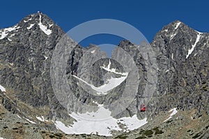 Červená lanovka na vrchol vo Vysokých Tatrách