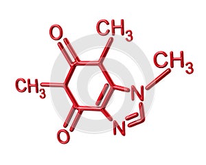 Red caffeine molecule chemical structure 3d illustration