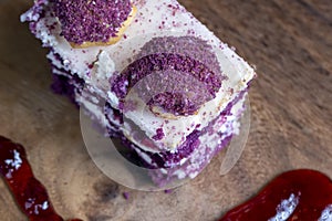 red cake cakes with buttercream and cookies in sprinkles