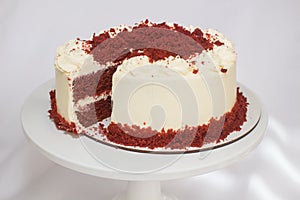 Red cake cut in half