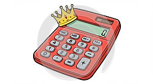 Red calculator with a digital display showing 