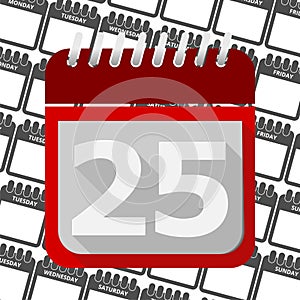 Red Calendar - Vector Icon number 25