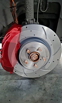 Red Caliper, sport brake system. Sport car