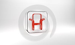 Red Camping portable folding chair icon isolated on grey background. Rest and relax equipment. Fishing seat. Glass