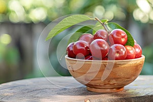 Red camu camu fruit in a bowl. Camu camu is a south American fruit photo