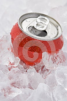 Red Can Of Fizzy Soft Drink Set In Ice photo
