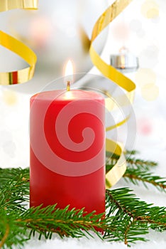 Red candle, christmas background
