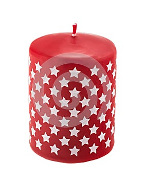 Red candle with printed small stars