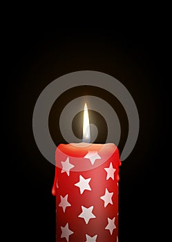 Red Candle with Starlet Texture on Black Background - Isolated C