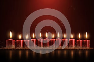 red candles alight on red background, seasonal, holidays, christmas