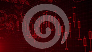 Red candles of the bearish stock market. Chart with falling prices of securities. Loss of exchange assets in equities