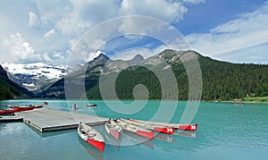 Red Canoes on Lake Louise, Canada